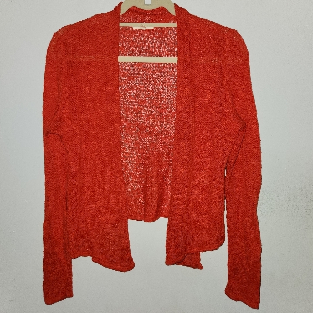 Eileen Fisher Linen Blend Waterfall Cascade Drape Open Front Cardigan
